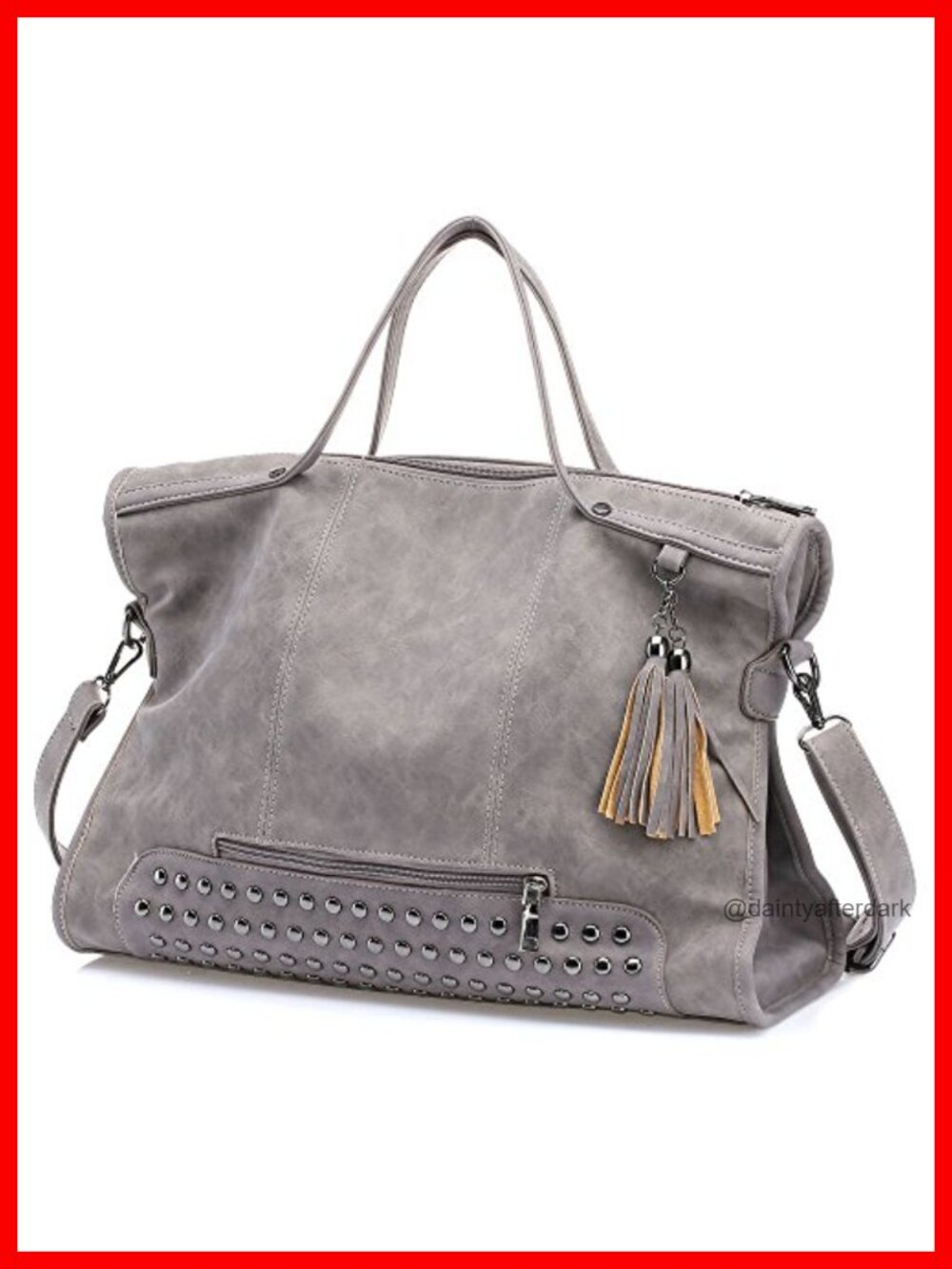 Large Studded Gothic Crossbody Tote Purse Nubuck Faux Leather Women Handbag